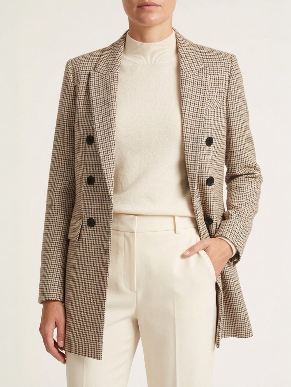 Veronica Beard Houndstooth Double Breasted Longline Blazer 6